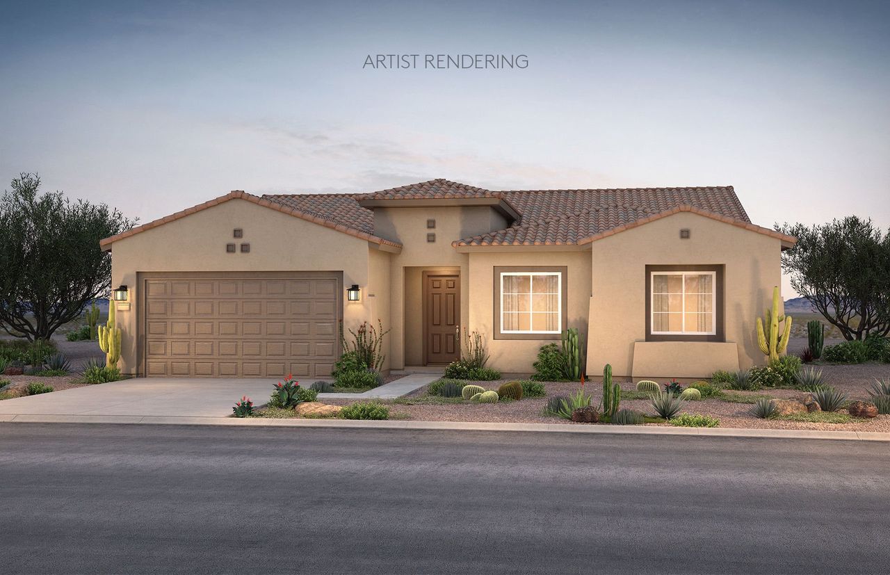 Front exterior of a new home in Del Webb at Rocking K, Tucson, AZ, highlighting curb appeal (Image 2).