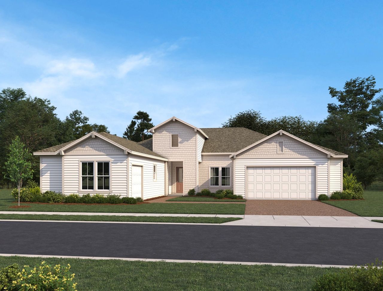 Representative exterior photo of a completed home built from the Aurora by Ashton Woods in Ardisia Park Estate, New Smyrna Beach, FL (Image 2). Representative exterior photo of a completed home built from the Aurora by Ashton Woods in Ardisia Park Estate, New Smyrna Beach, FL (Image 2).