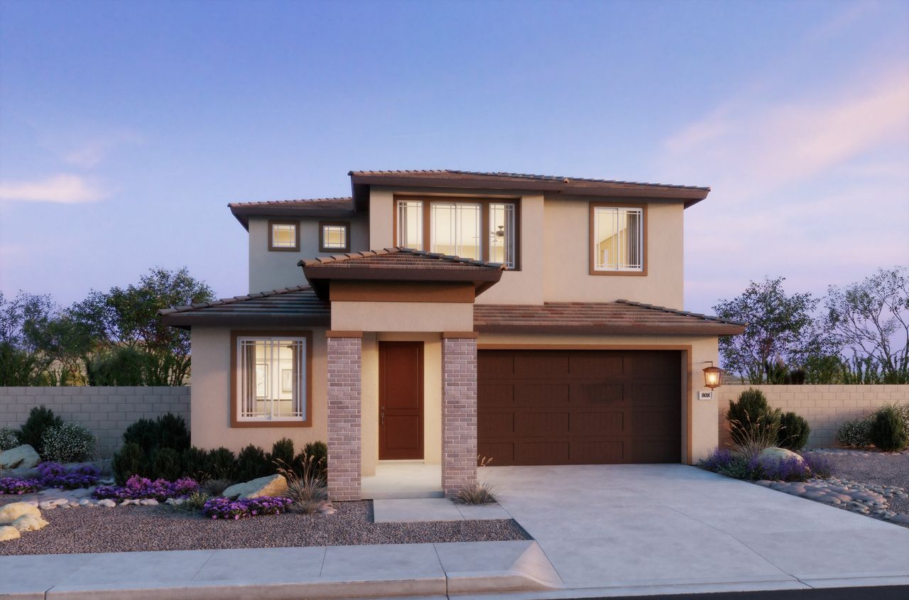 Representative exterior photo of a completed home built from the 3506 by Risewell Homes in The Villas Collection at Frontera, Surprise, AZ (Image 2). Representative exterior photo of a completed home built from the 3506 by Risewell Homes in The Villas Collection at Frontera, Surprise, AZ (Image 2).