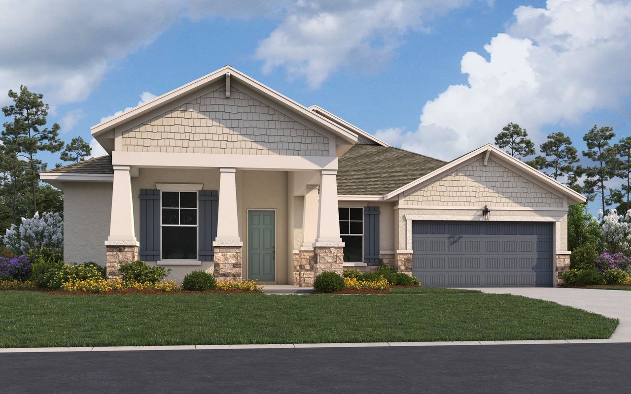 Front exterior of a new home in Creekside Run at Babcock Ranch, Punta Gorda, FL, highlighting curb appeal (Image 2).