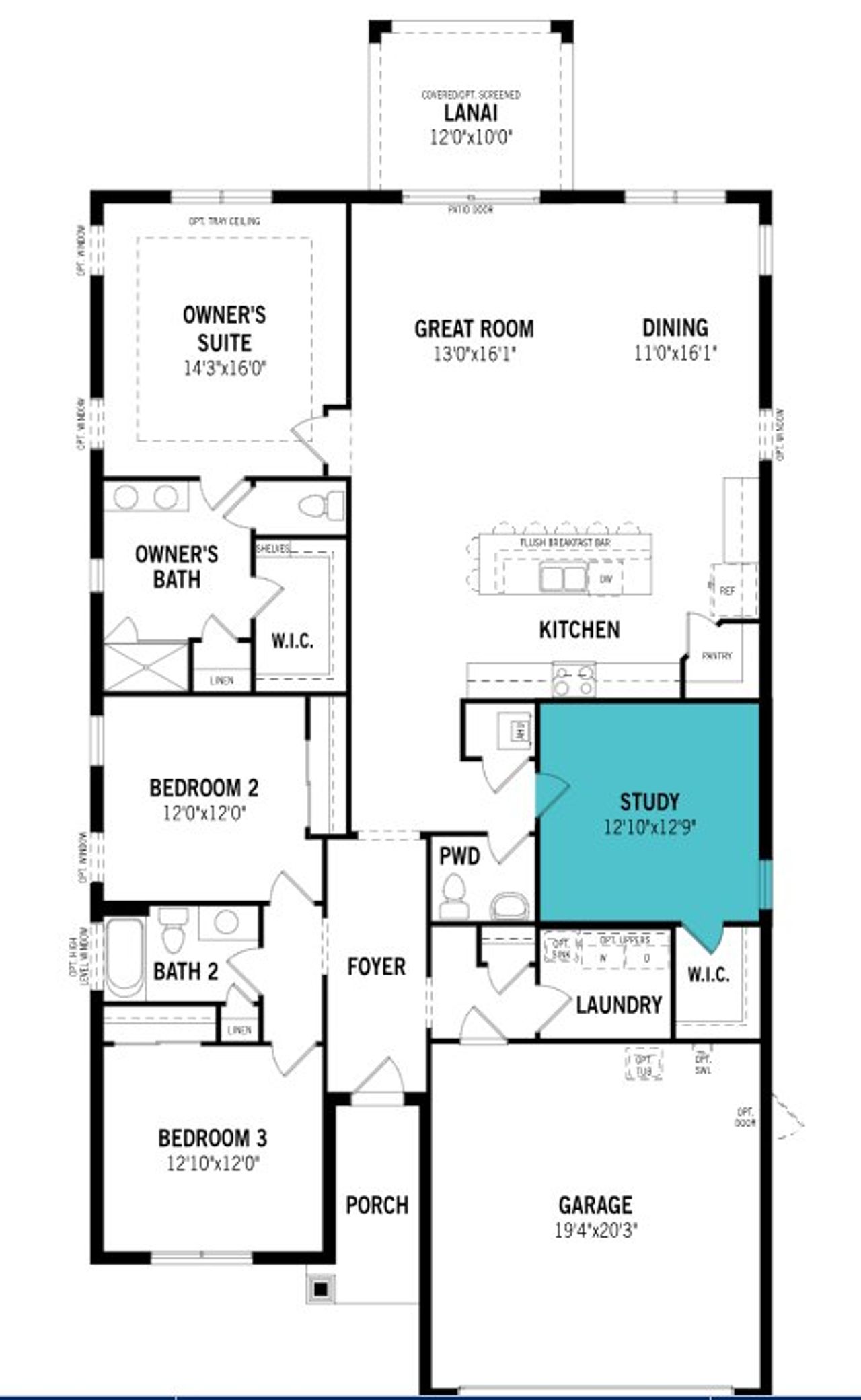2D floor plan layout of this home in Sunstone Lakeside at Wellen Park, Venice, FL (Image 2).