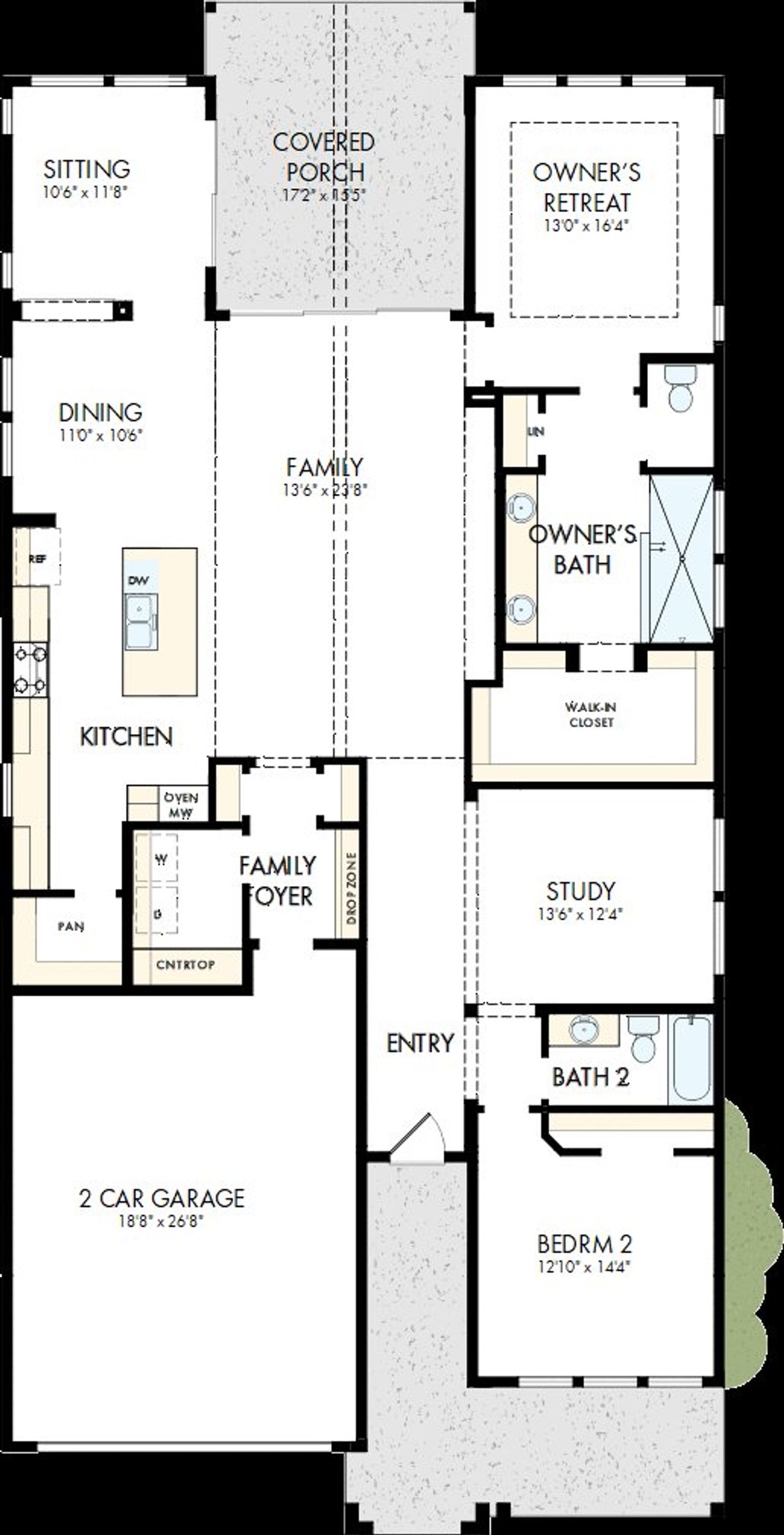 2D floor plan layout of this home in Kissing Tree – Spruce Series, San Marcos, TX (Image 2). 2D floor plan layout of this home in Kissing Tree – Spruce Series, San Marcos, TX (Image 2).