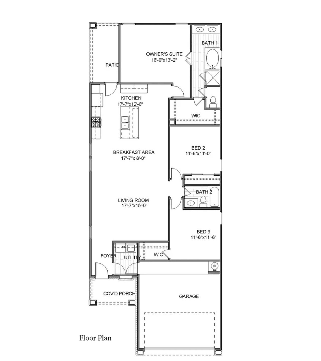 2D floor plan layout for the Wren by Saratoga Homes in Aldine Pines, Houston, TX (Image 2).