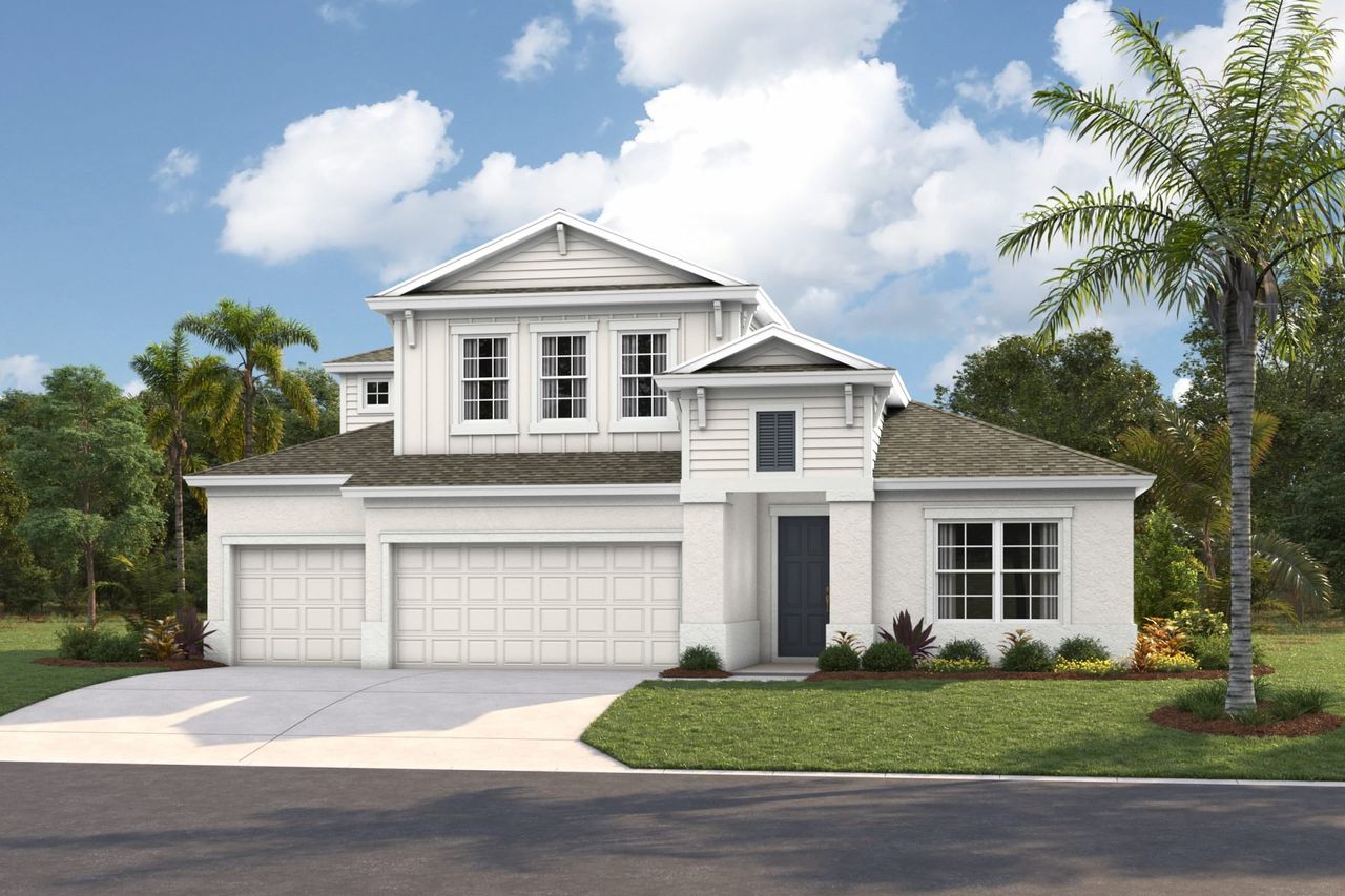 Representative exterior photo of a completed home built from the Hyde Park IV by Homes by WestBay in Pasadena Woods, Wesley Chapel, FL (Image 2).
