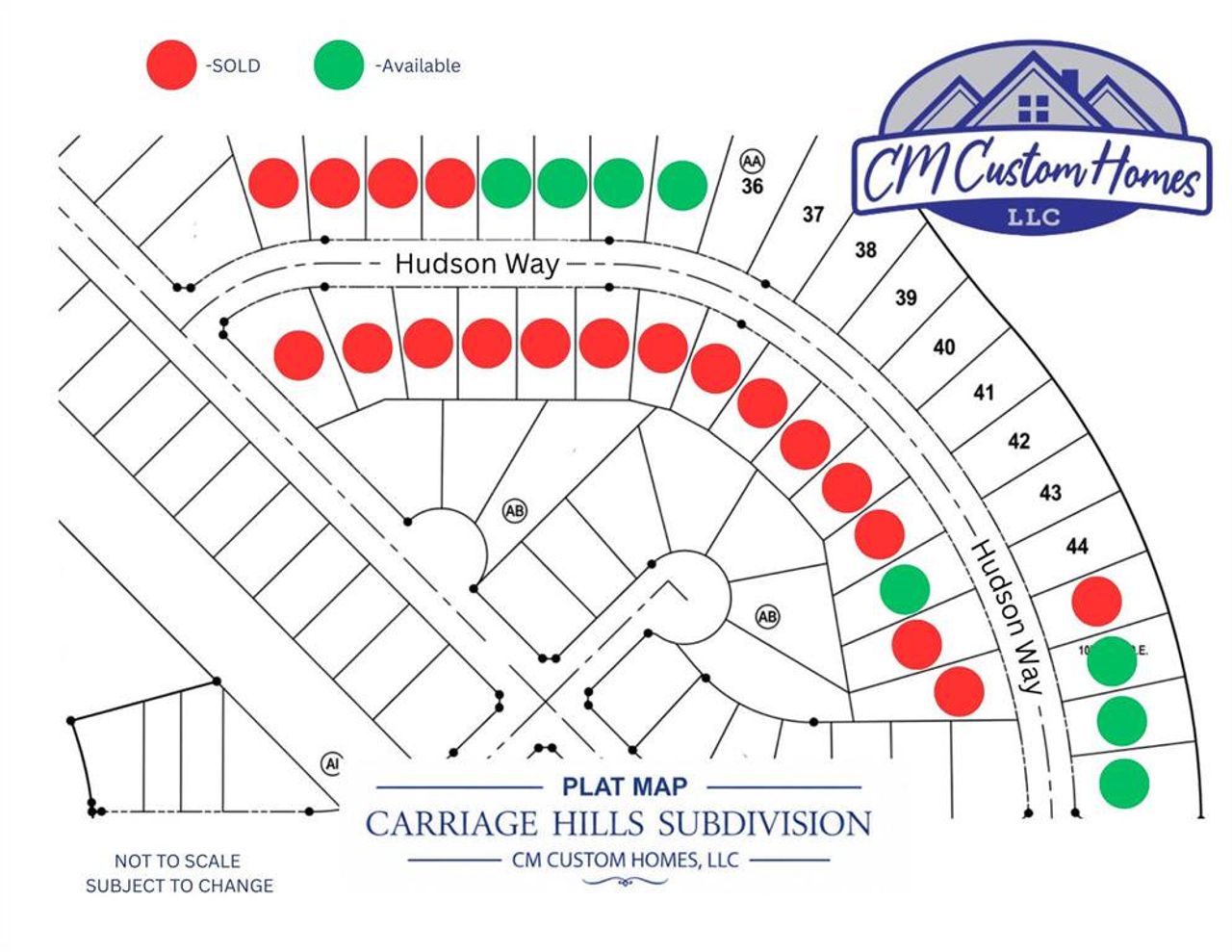Plat Map, Carriage Hills Subdivision. Illustrating property availability within the development