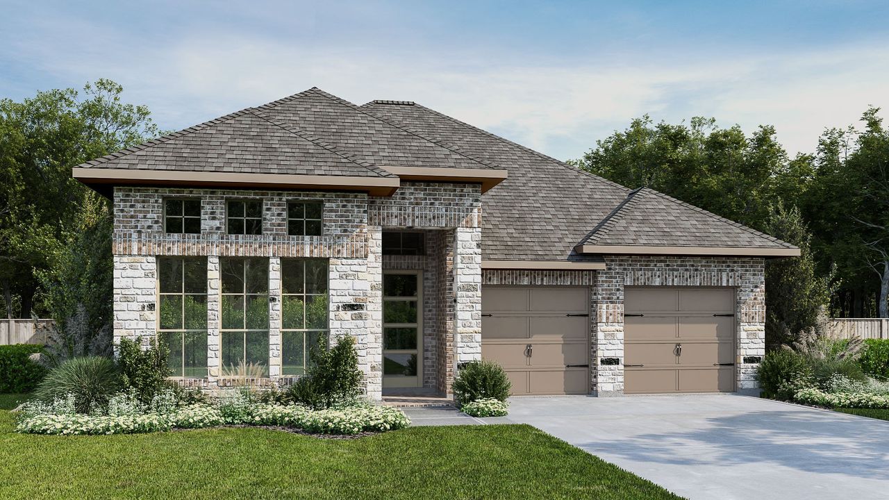 Representative exterior photo of a completed home built from the 2443H by Perry Homes in Santa Rita Ranch Tierra Rosa, Liberty Hill, TX (Image 2).