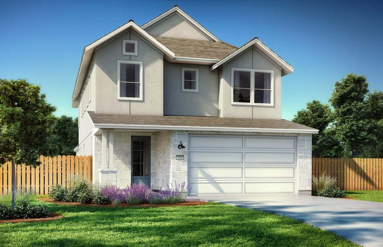 Representative exterior photo of a completed home built from the 6 by Williams Homes in The Enclave at Hidden Oaks, Georgetown, TX (Image 2).