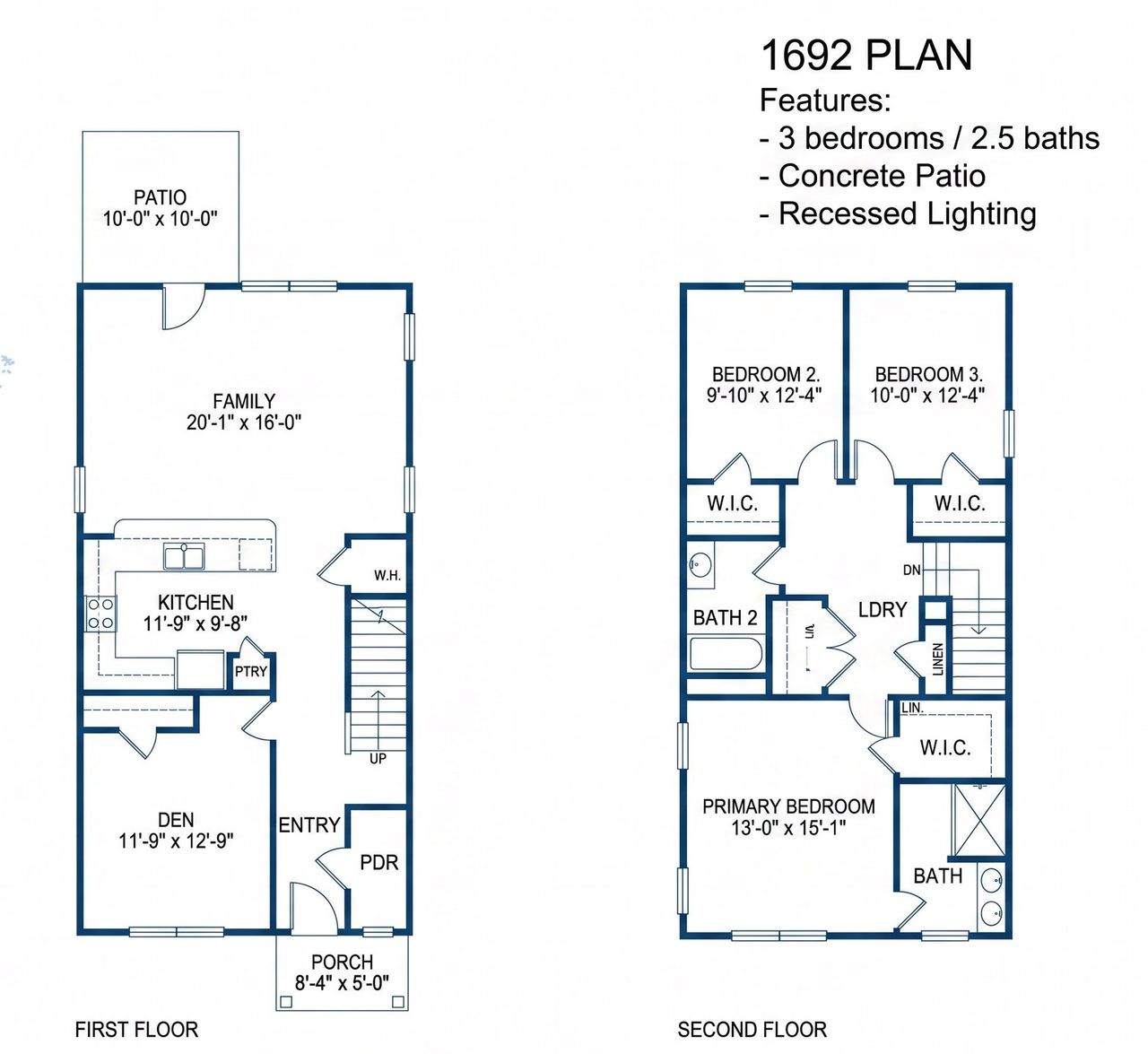 2D floor plan layout for the 1692 Townhome by Adams Homes in Parkstone Place Townhomes, Roebuck, SC (Image 2). 2D floor plan layout for the 1692 Townhome by Adams Homes in Parkstone Place Townhomes, Roebuck, SC (Image 2).