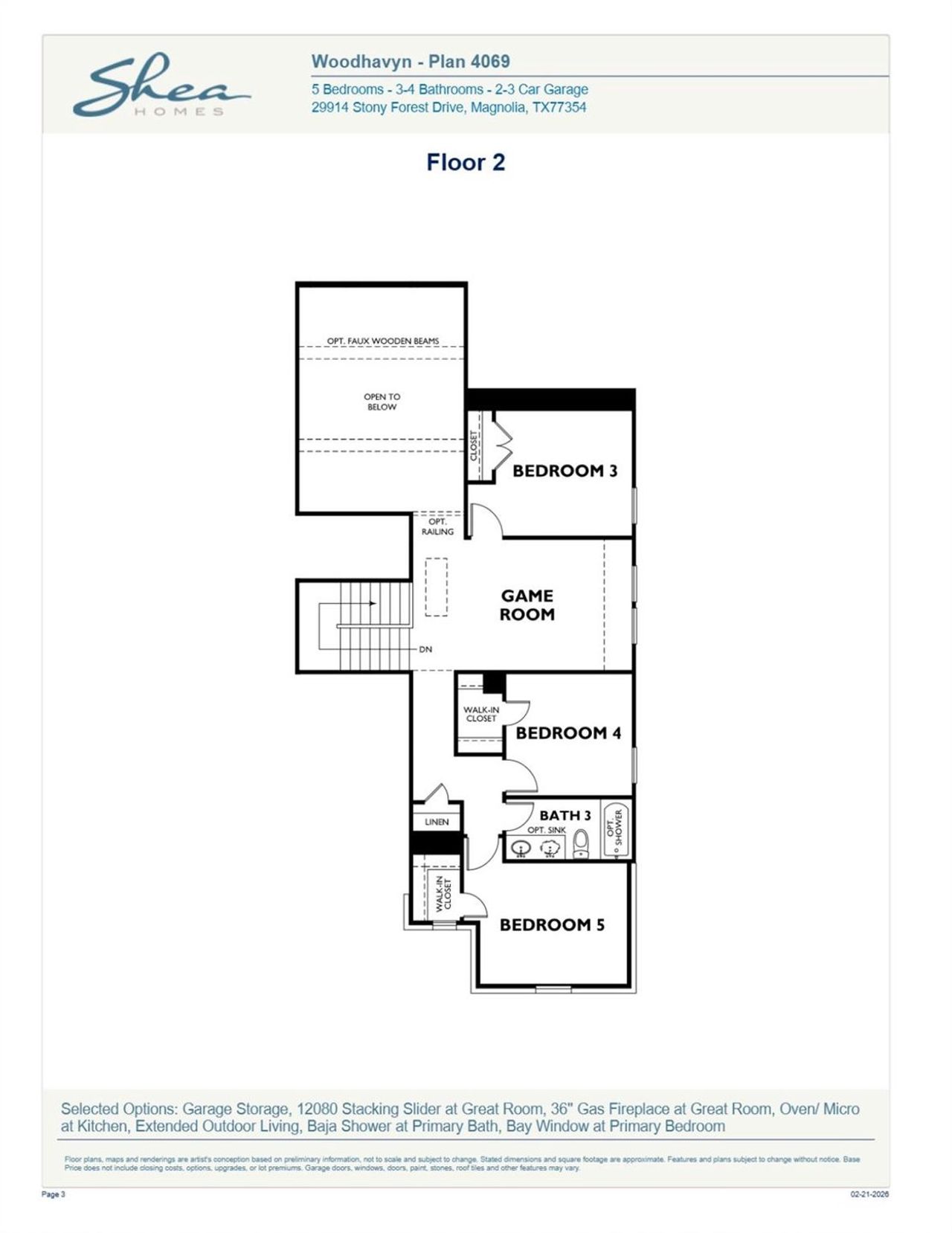 2D floor plan layout of this home in Woodhavyn 50', Magnolia, TX (Image 2).