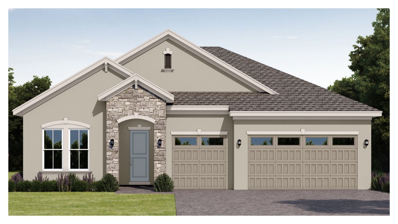 Front exterior of a new home in Legends Preserve, Daytona Beach, FL, highlighting curb appeal (Image 2).