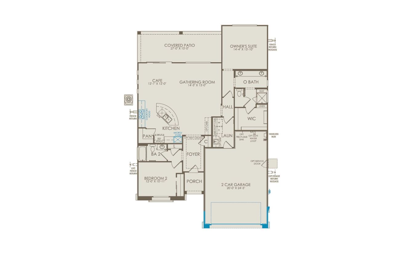 2D floor plan layout of this home in Del Webb at Rocking K, Tucson, AZ (Image 2).
