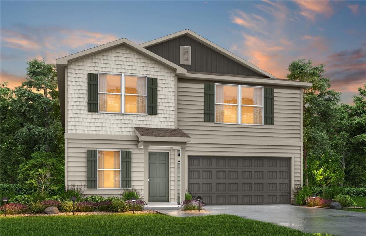 Front exterior of a new home in Treaty Oak, Granbury, TX, highlighting curb appeal (Image 2). Front exterior of a new home in Treaty Oak, Granbury, TX, highlighting curb appeal (Image 2).