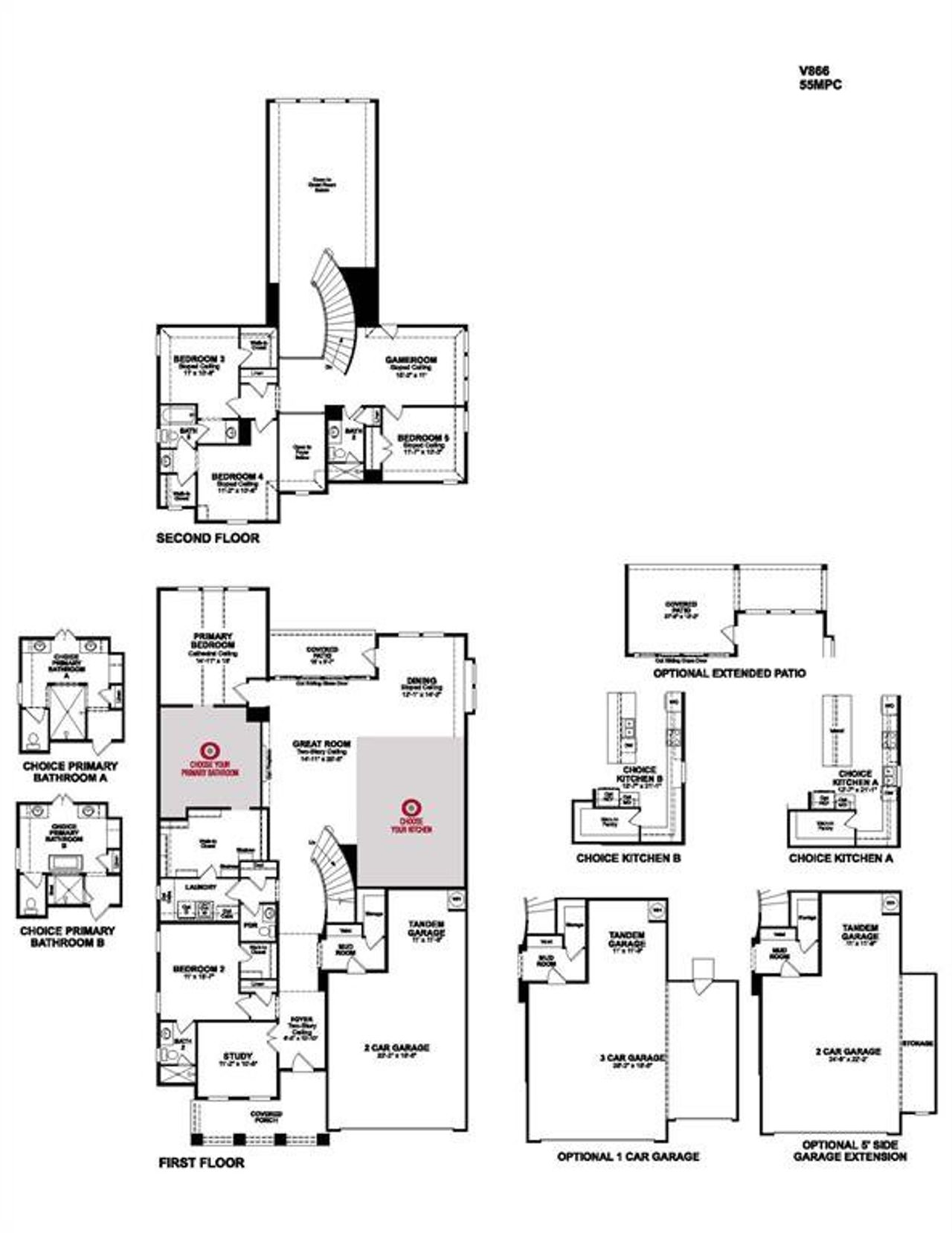 This plan features 5 bedrooms, 4 baths, 1 half bath, and over 3400 sqft of living space.