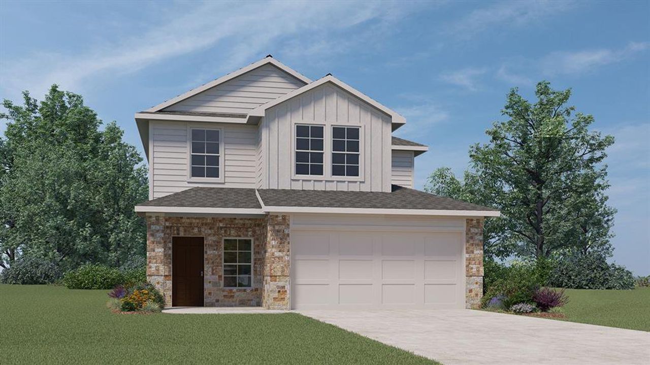 Front exterior of a new home in Wildcat Ranch, Crandall, TX, highlighting curb appeal (Image 2).