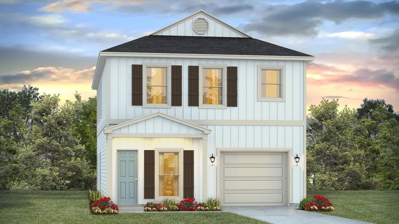 Front exterior of a new home in Sanctuary Beach, Panama City Beach, FL, highlighting curb appeal (Image 2). Front exterior of a new home in Sanctuary Beach, Panama City Beach, FL, highlighting curb appeal (Image 2).