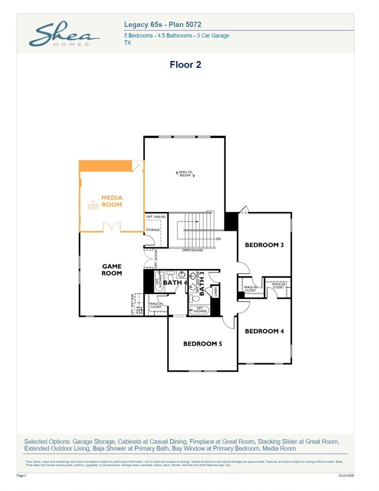 2D floor plan layout of this home in Legacy, League City, TX (Image 2).