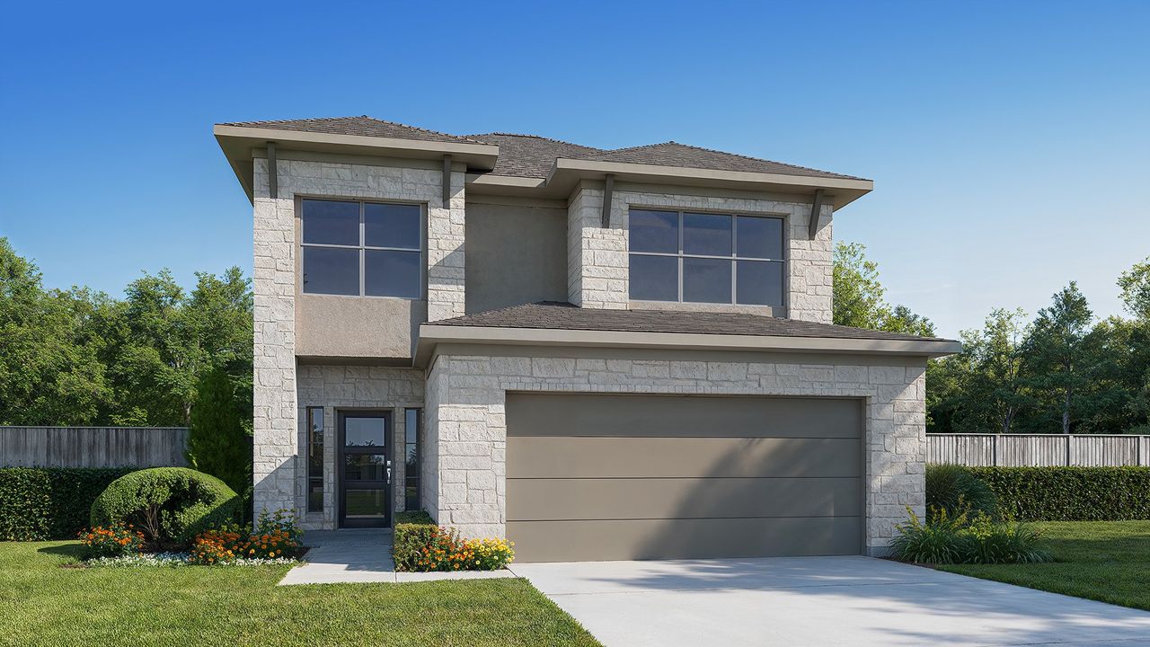 Representative exterior photo of a completed home built from the 2585W by Perry Homes in Legacy At Lake Dunlap 40', New Braunfels, TX (Image 2).