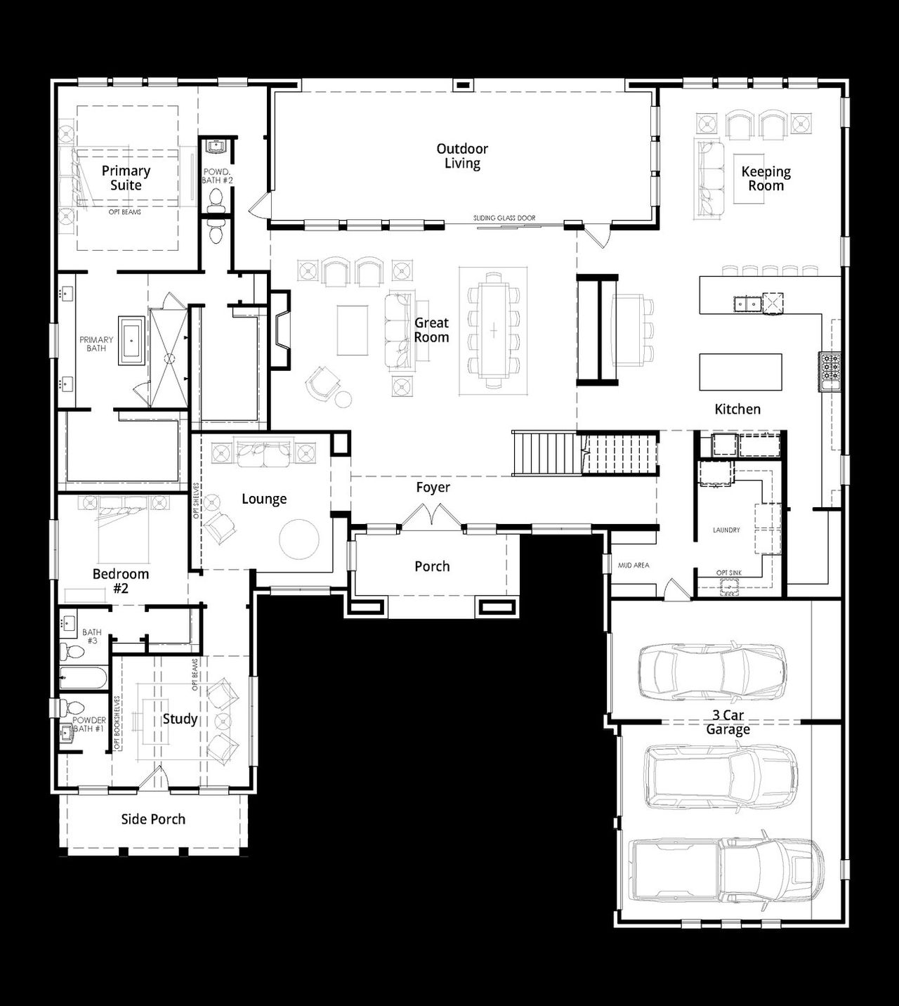 2D floor plan layout for the Oak Hollow by Huntington Homes in McCreary Meadows, Parker, TX (Image 2). 2D floor plan layout for the Oak Hollow by Huntington Homes in McCreary Meadows, Parker, TX (Image 2).