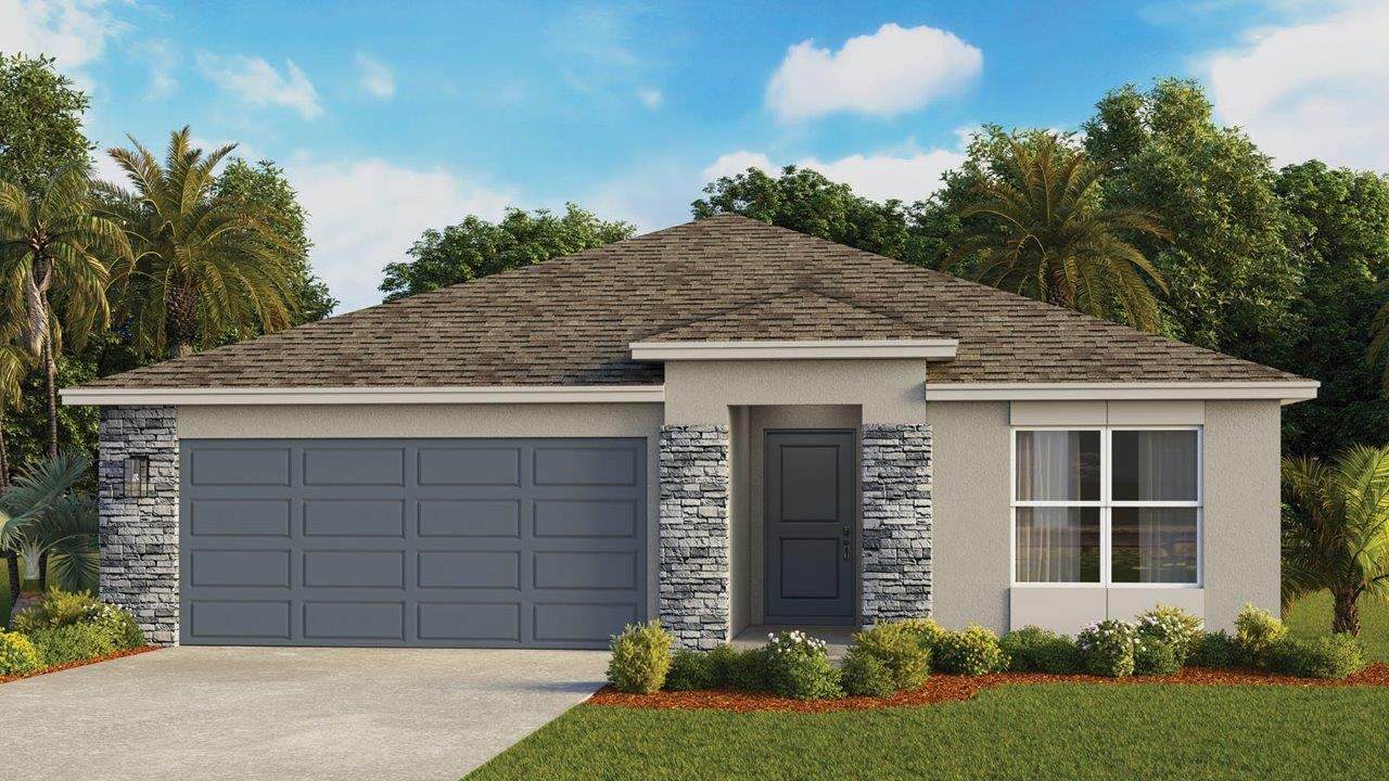 Representative exterior photo of a completed home built from the Aria Modern by D.R. Horton in Boulevard Oaks, Lady Lake, FL (Image 2).