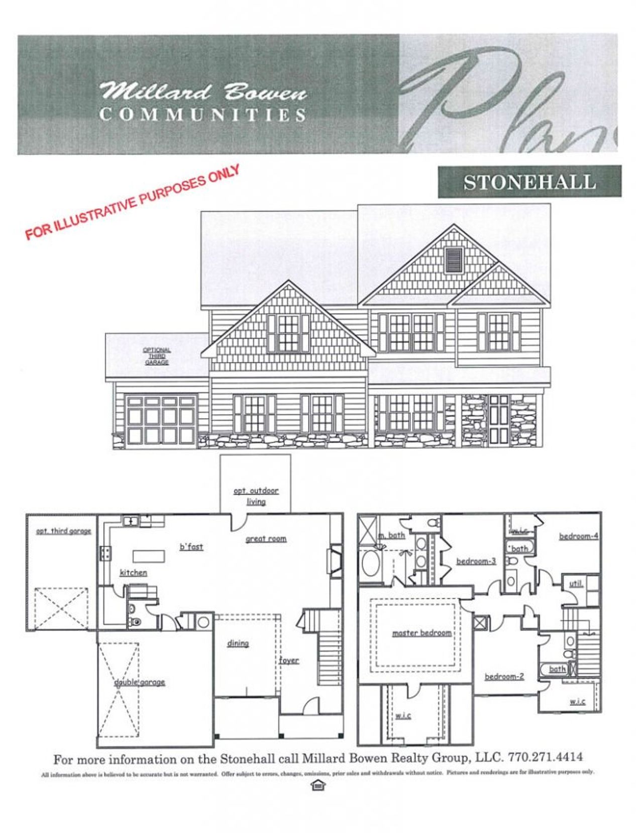 2D floor plan layout for the Stonehall by Bowen and Bowen Homebuilders in River Manor, Cumming, GA (Image 2).