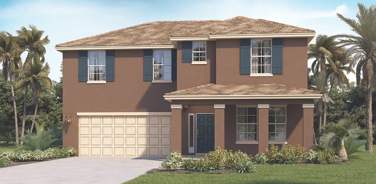 Front exterior of a new home in Travis Landing, Kissimmee, FL, highlighting curb appeal (Image 2).