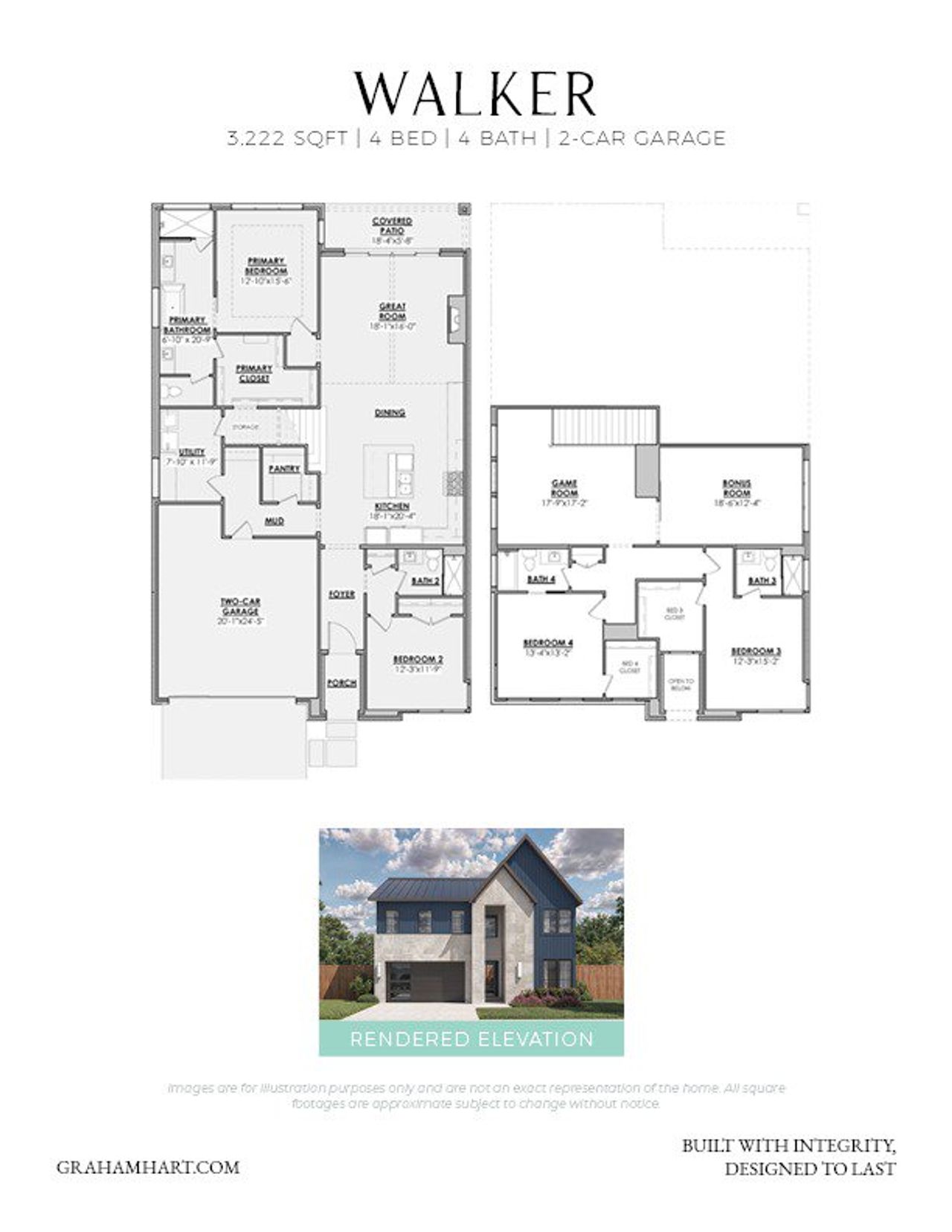 2D floor plan layout for the Walker by Graham Hart Home Builder in Dove Station Luxury Series, Grapevine, TX (Image 2). 2D floor plan layout for the Walker by Graham Hart Home Builder in Dove Station Luxury Series, Grapevine, TX (Image 2).