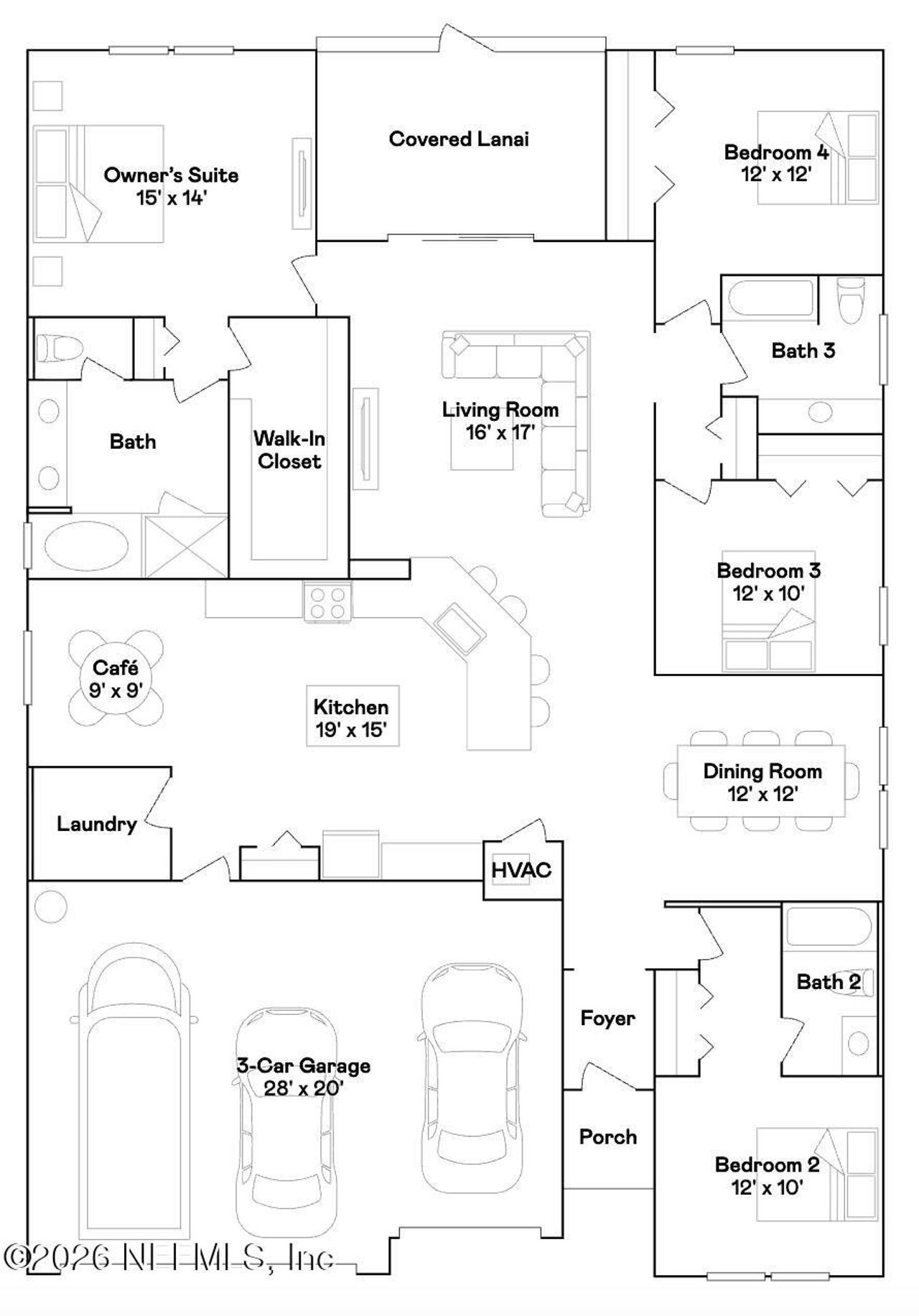 2D floor plan layout of this home in Saddle Oaks, Jacksonville, FL (Image 2).