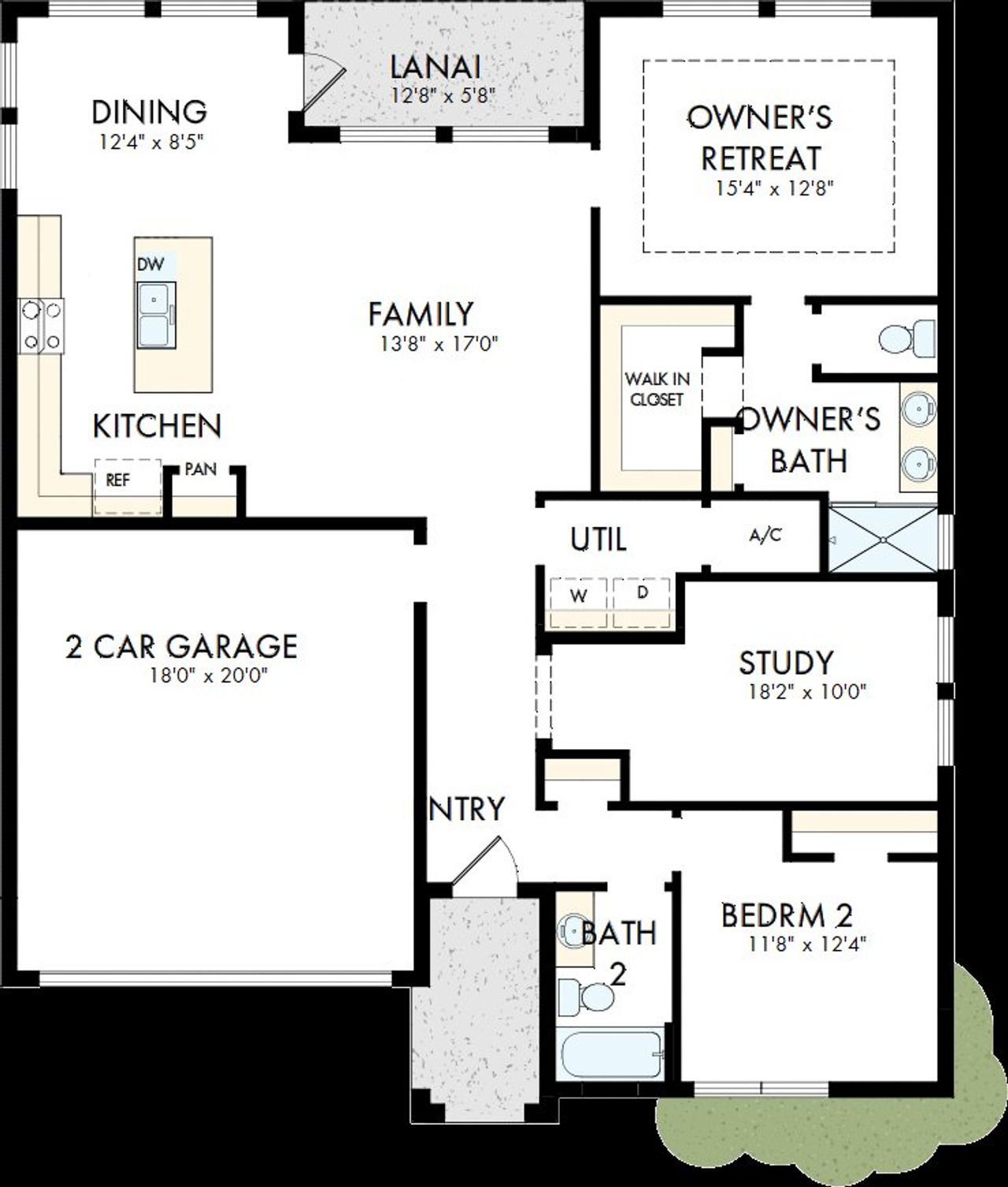 2D floor plan layout of this home in Waterset Bungalow Series, Apollo Beach, FL (Image 2).
