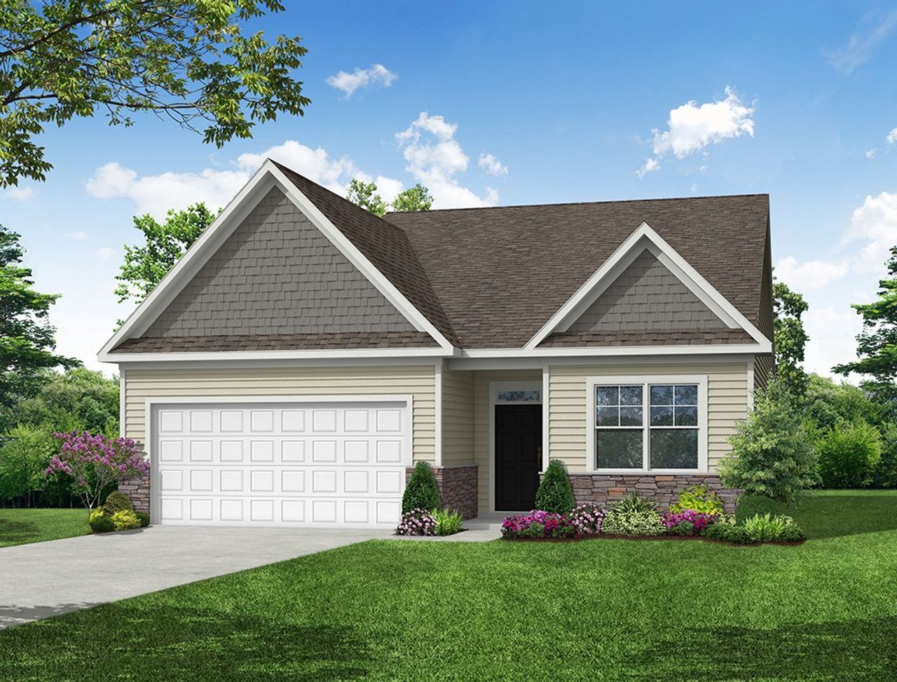 Representative exterior photo of a completed home built from the Burton by Eastwood Homes in Highland Bluff, Aiken, SC (Image 2). Representative exterior photo of a completed home built from the Burton by Eastwood Homes in Highland Bluff, Aiken, SC (Image 2).