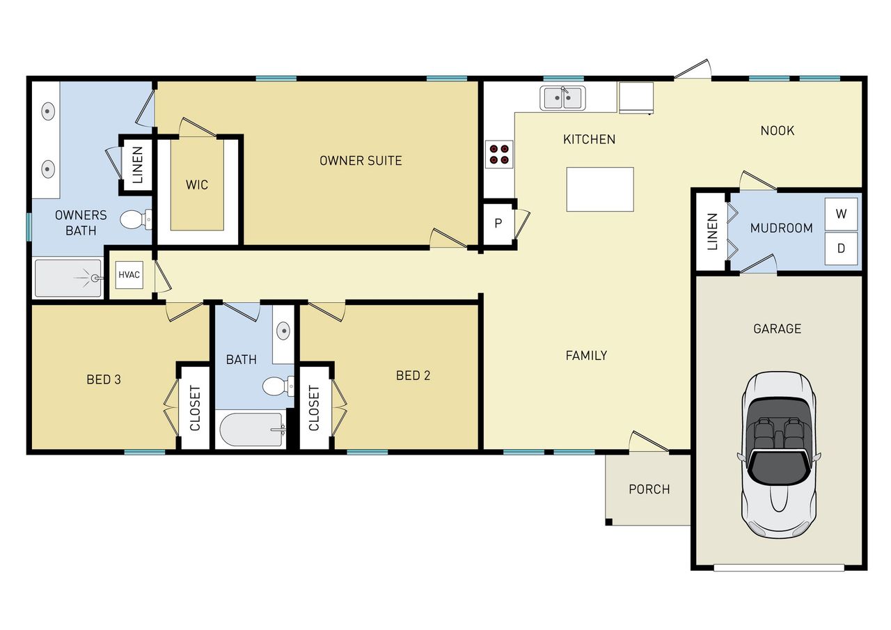 2D floor plan layout of this home in Live Oak Cottages, Freeport, FL (Image 2).