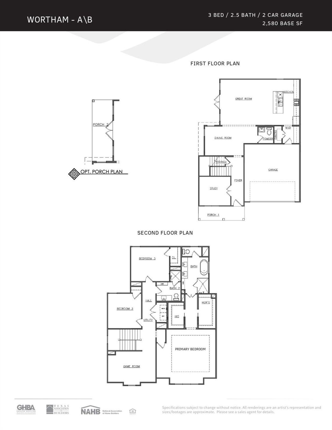 2D floor plan layout of this home in Timbergrove Trails, Houston, TX (Image 2).