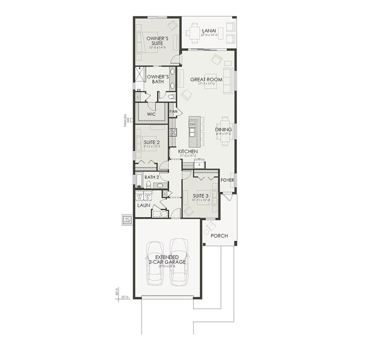 2D floor plan layout of this home in Shellstone at Waterside, Sarasota, FL (Image 2).