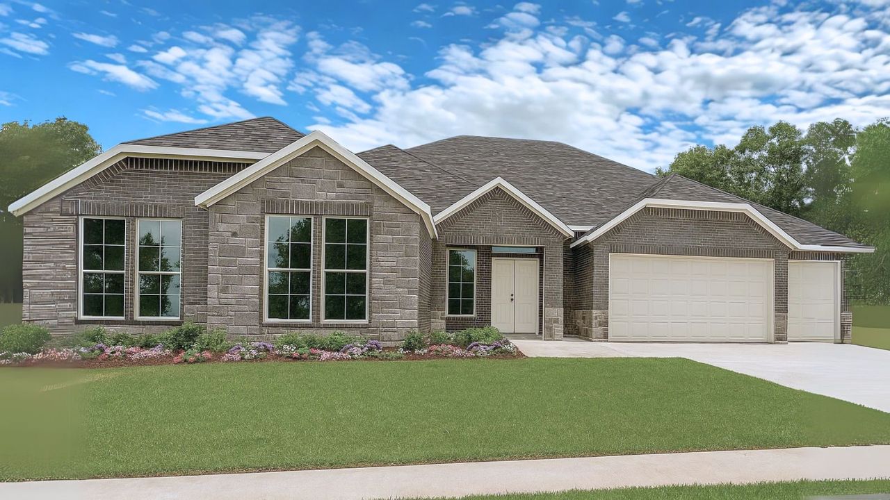 Representative exterior photo of a completed home built from the H70D by D.R. Horton in Butlers Bend Estates, Pinehurst, TX (Image 2). Representative exterior photo of a completed home built from the H70D by D.R. Horton in Butlers Bend Estates, Pinehurst, TX (Image 2).