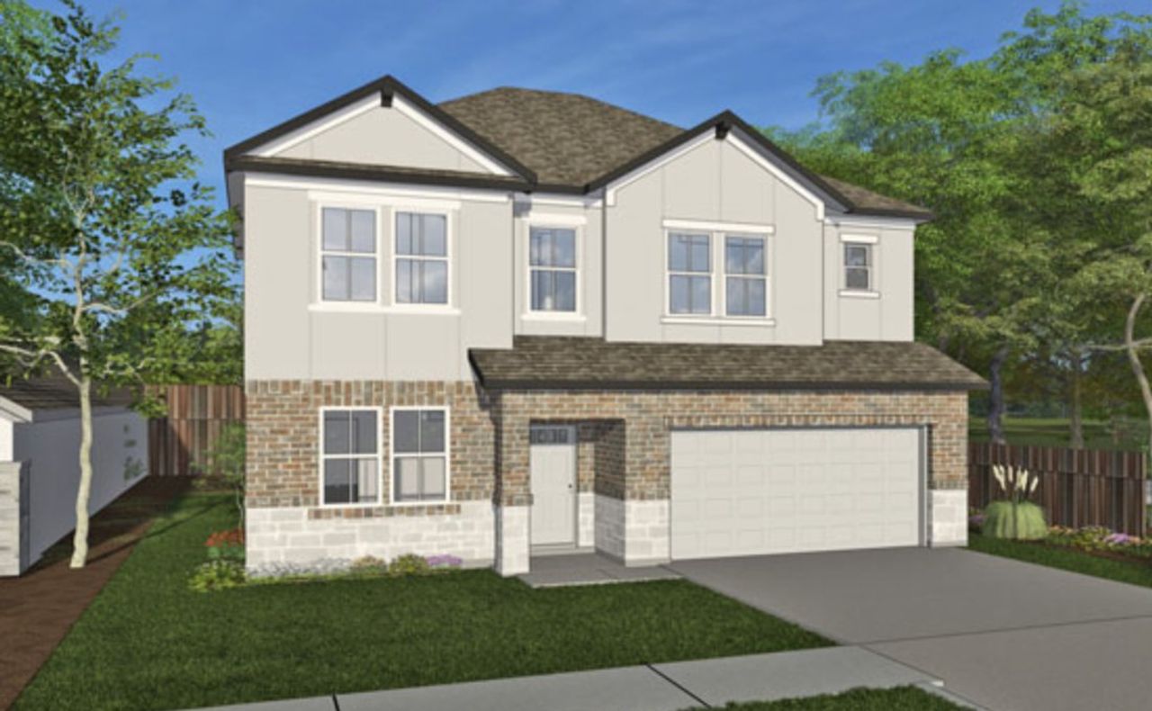 Representative exterior photo of a completed home built from the Trenton 2885 D by Saratoga Homes in Kendall Lakes, Alvin, TX (Image 2).