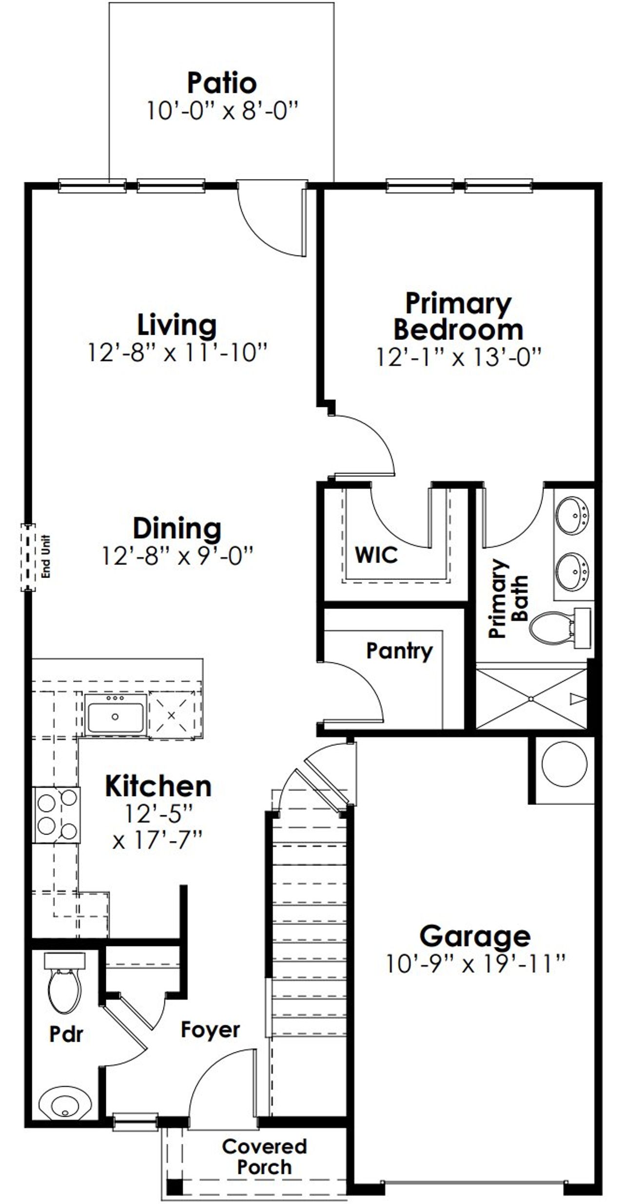 2D floor plan layout for the Easley by D.R. Horton in Hunter's Branch Townhomes, Hopkins, SC (Image 2).