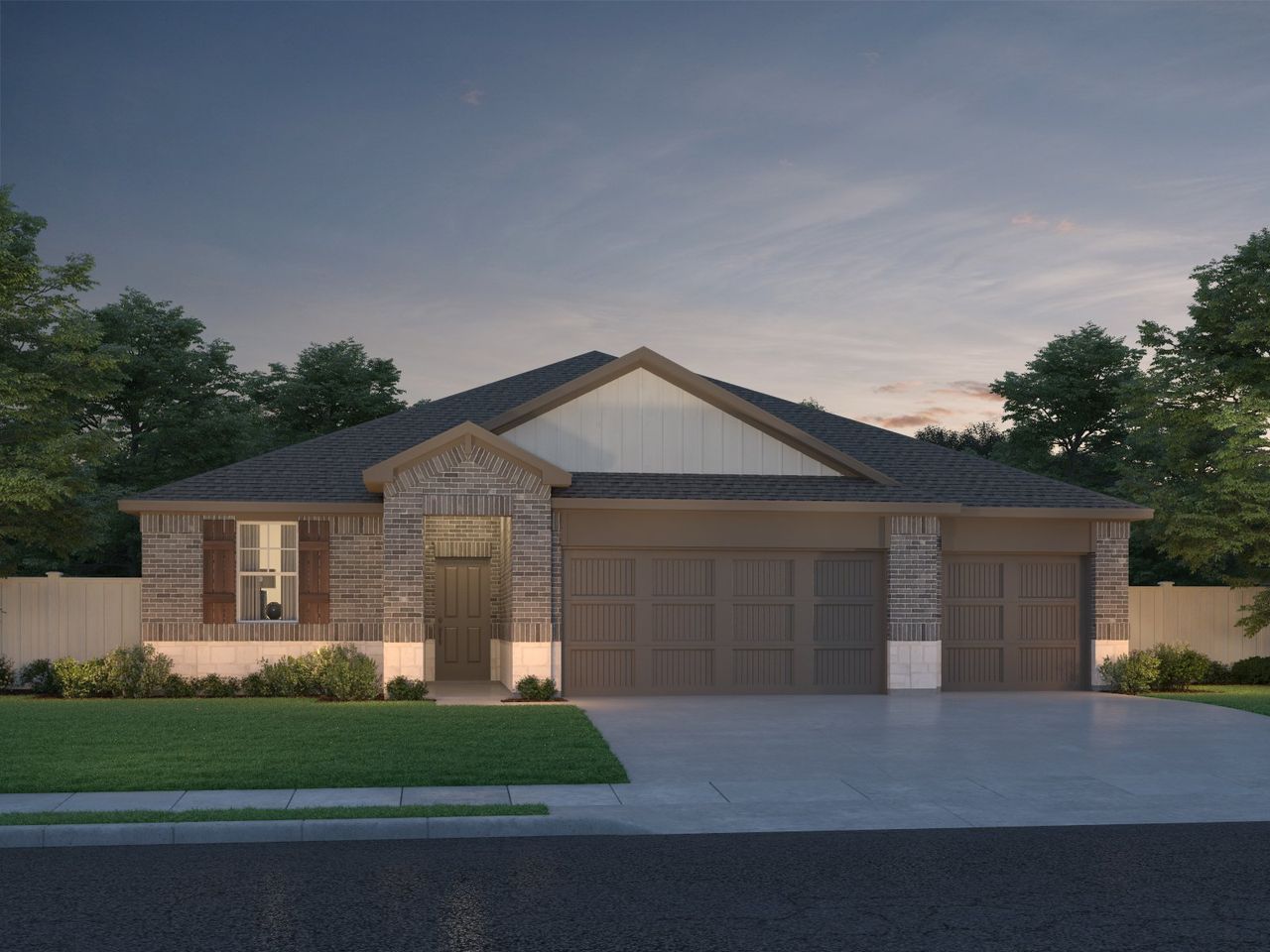 Representative exterior photo of a completed home built from the The Liberty by Meritage Homes in Opal Meadows, Kyle, TX (Image 2). Representative exterior photo of a completed home built from the The Liberty by Meritage Homes in Opal Meadows, Kyle, TX (Image 2).