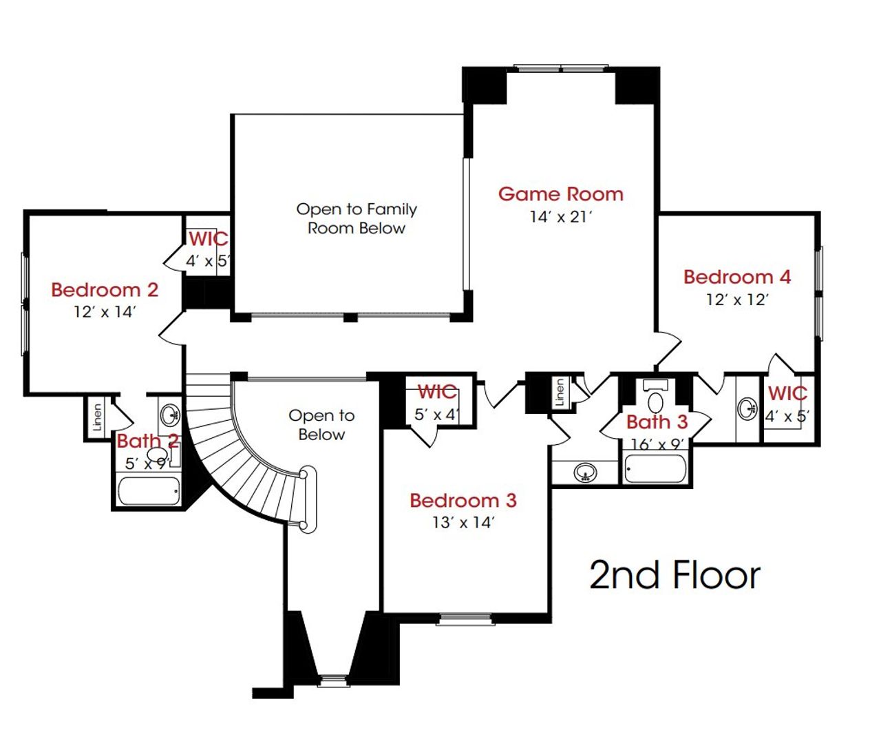 2D floor plan layout for the Houston by Kendall Homes in The Manors, New Waverly, TX (Image 2).