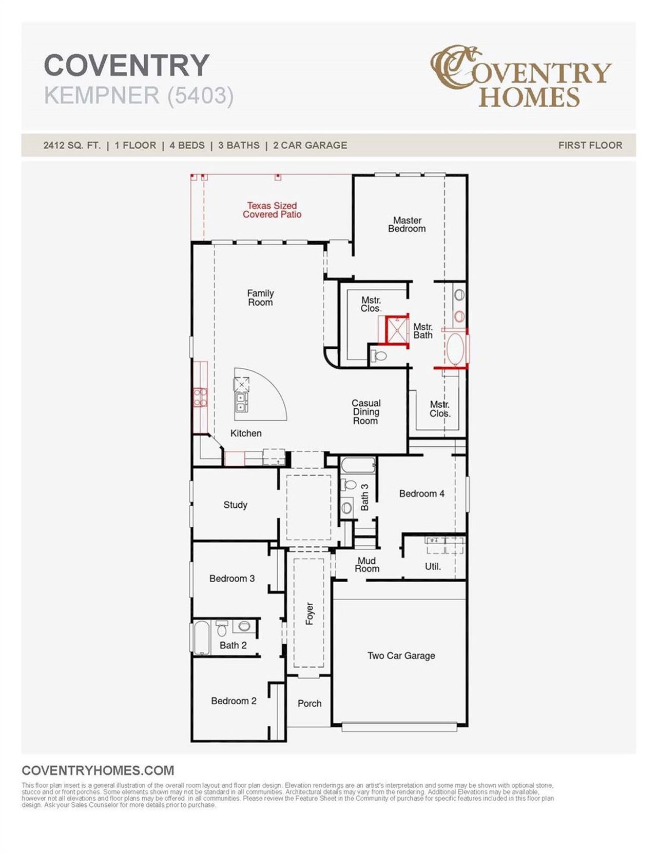 2D floor plan layout of this home in Escondido 50', Magnolia, TX (Image 2).