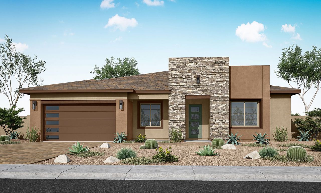 Representative exterior photo of a completed home built from the Bonita Plan 5512 by Tri Pointe Homes in Blossom Rock, Apache Junction, AZ (Image 2).