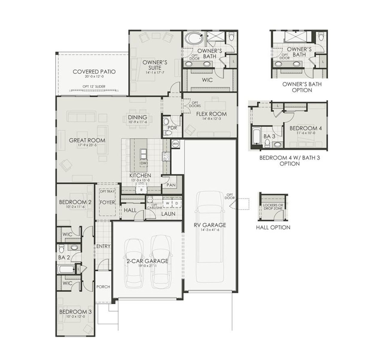 2D floor plan layout for the Plan 2300 by Homes by Towne in Laveen Vistas II, Phoenix, AZ (Image 2).