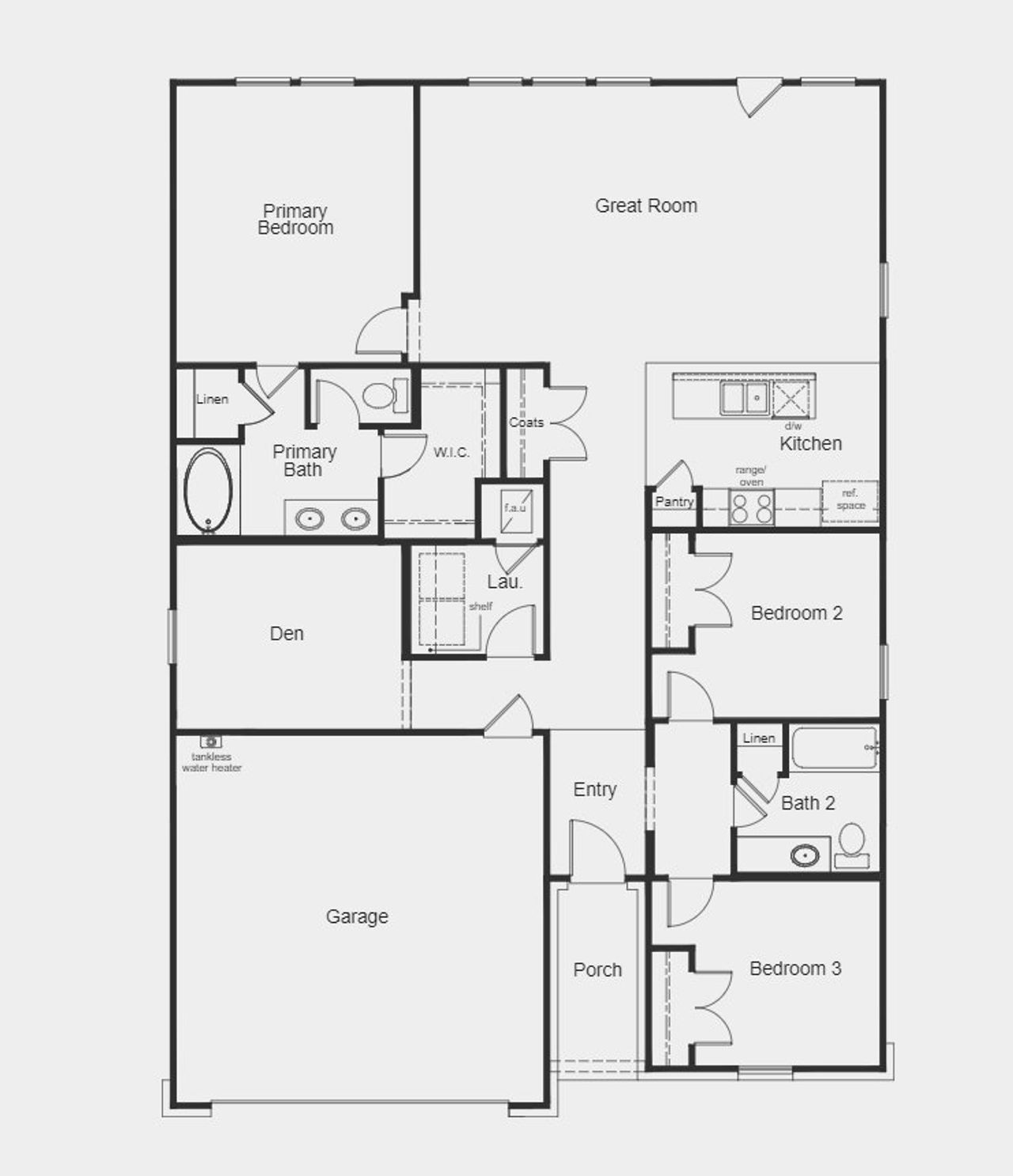 2D floor plan layout for the Plan 1675 by KB Home in Cottonwood Creek, Seagoville, TX (Image 2). 2D floor plan layout for the Plan 1675 by KB Home in Cottonwood Creek, Seagoville, TX (Image 2).
