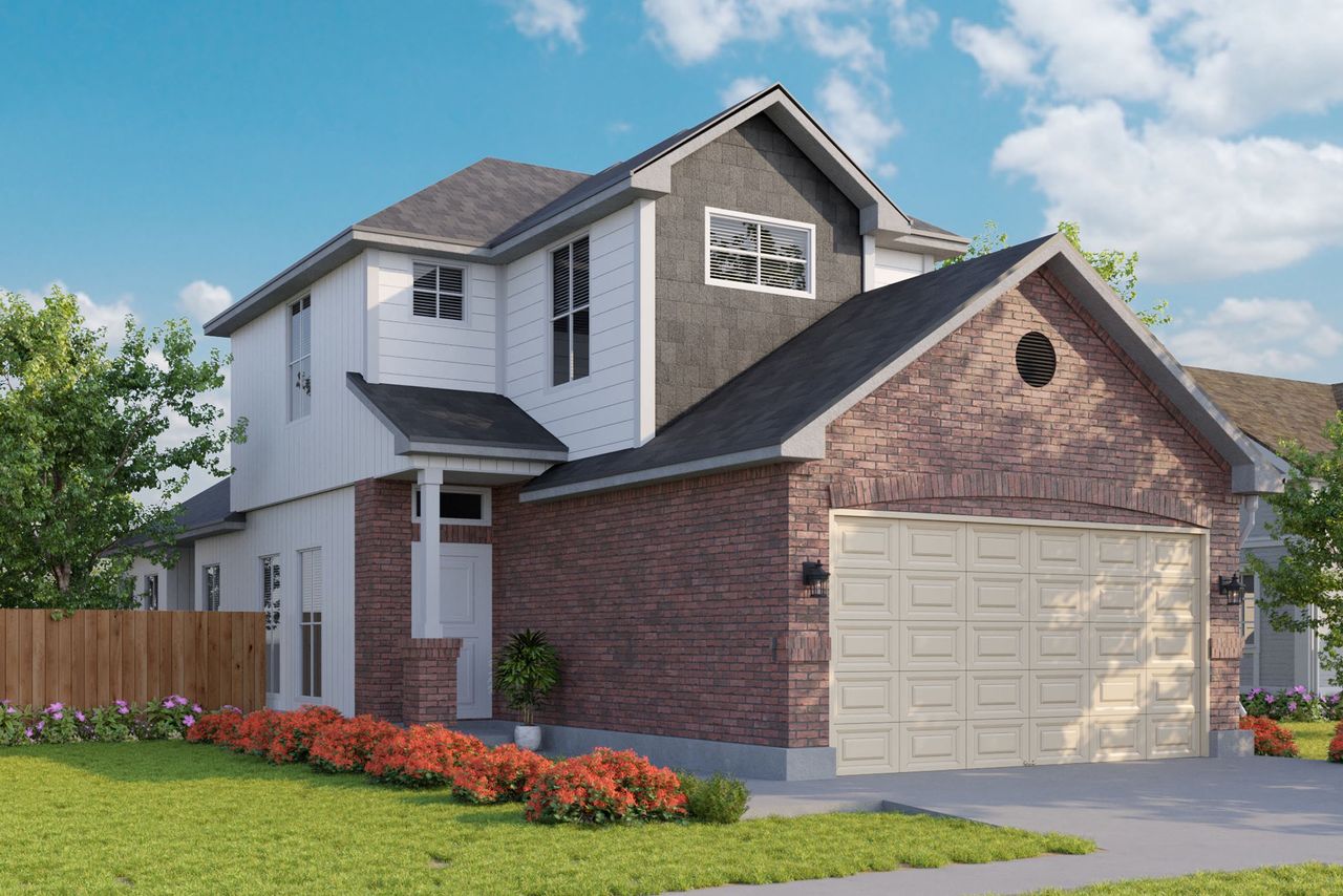 Representative exterior photo of a completed home built from the 1443 by Cyrene Homes in Woodland Lakes, Huffman, TX (Image 2). Representative exterior photo of a completed home built from the 1443 by Cyrene Homes in Woodland Lakes, Huffman, TX (Image 2).