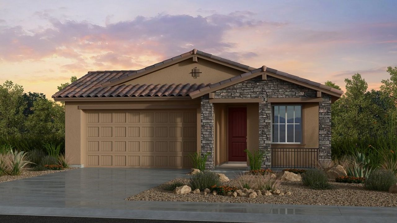 Representative exterior photo of a completed home built from the Harlow by Taylor Morrison in Hawes Crossing Discovery Collection, Mesa, AZ (Image 2).