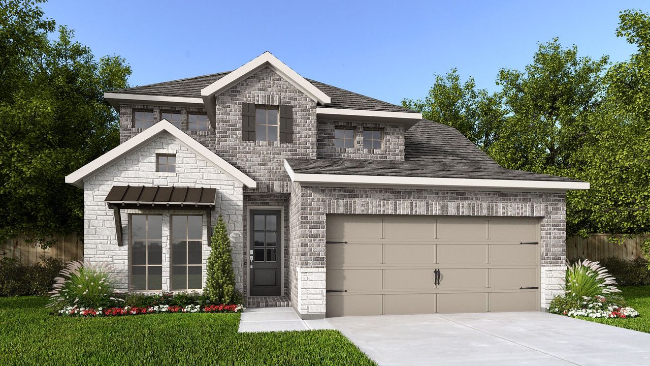 Representative exterior photo of a completed home built from the 2527P by Perry Homes in Audubon, Pinehurst, TX (Image 2). Representative exterior photo of a completed home built from the 2527P by Perry Homes in Audubon, Pinehurst, TX (Image 2).