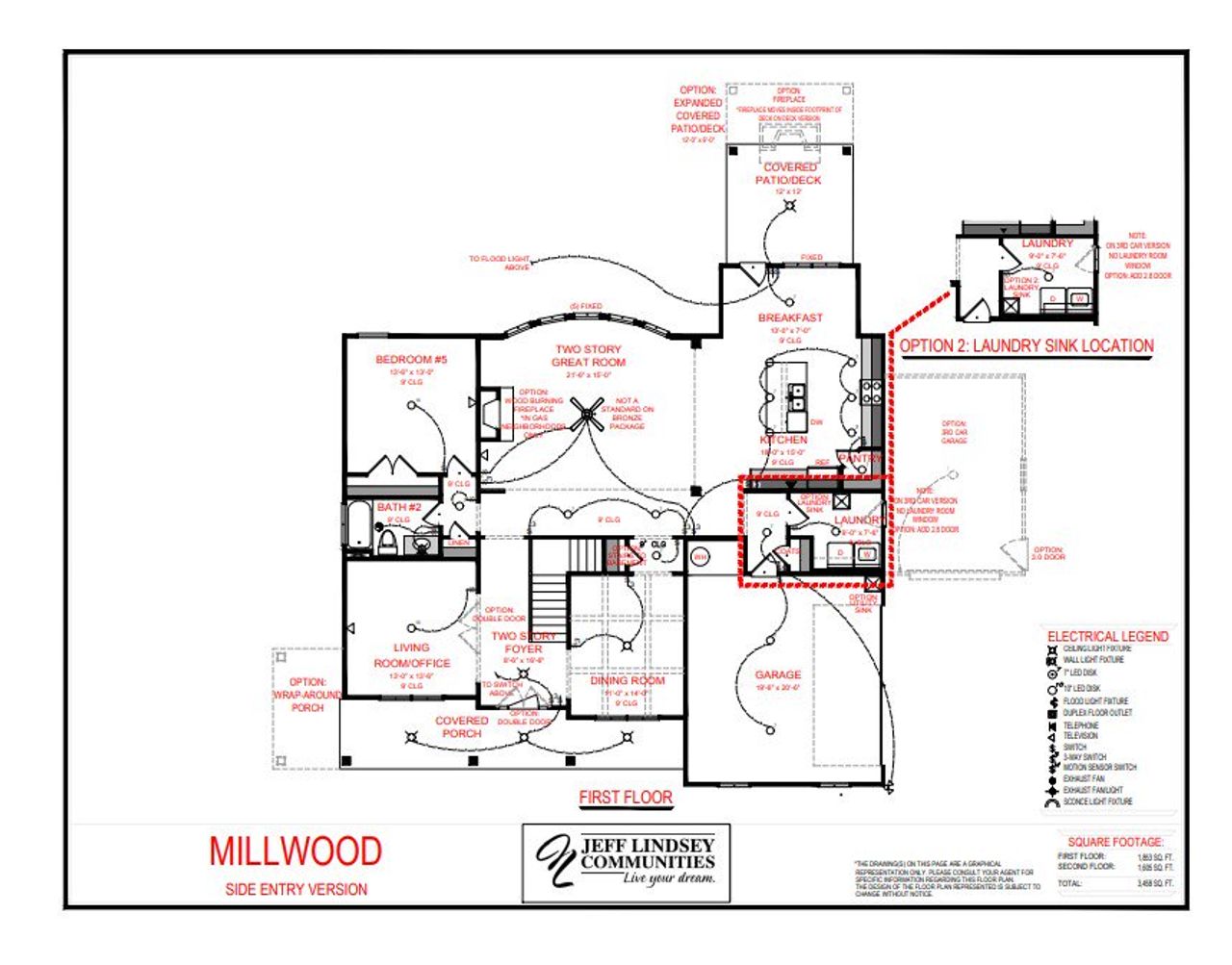 2D floor plan layout for the Millwood F by Jeff Lindsey Communities in Bernhard Farms, Fayetteville, GA (Image 2).