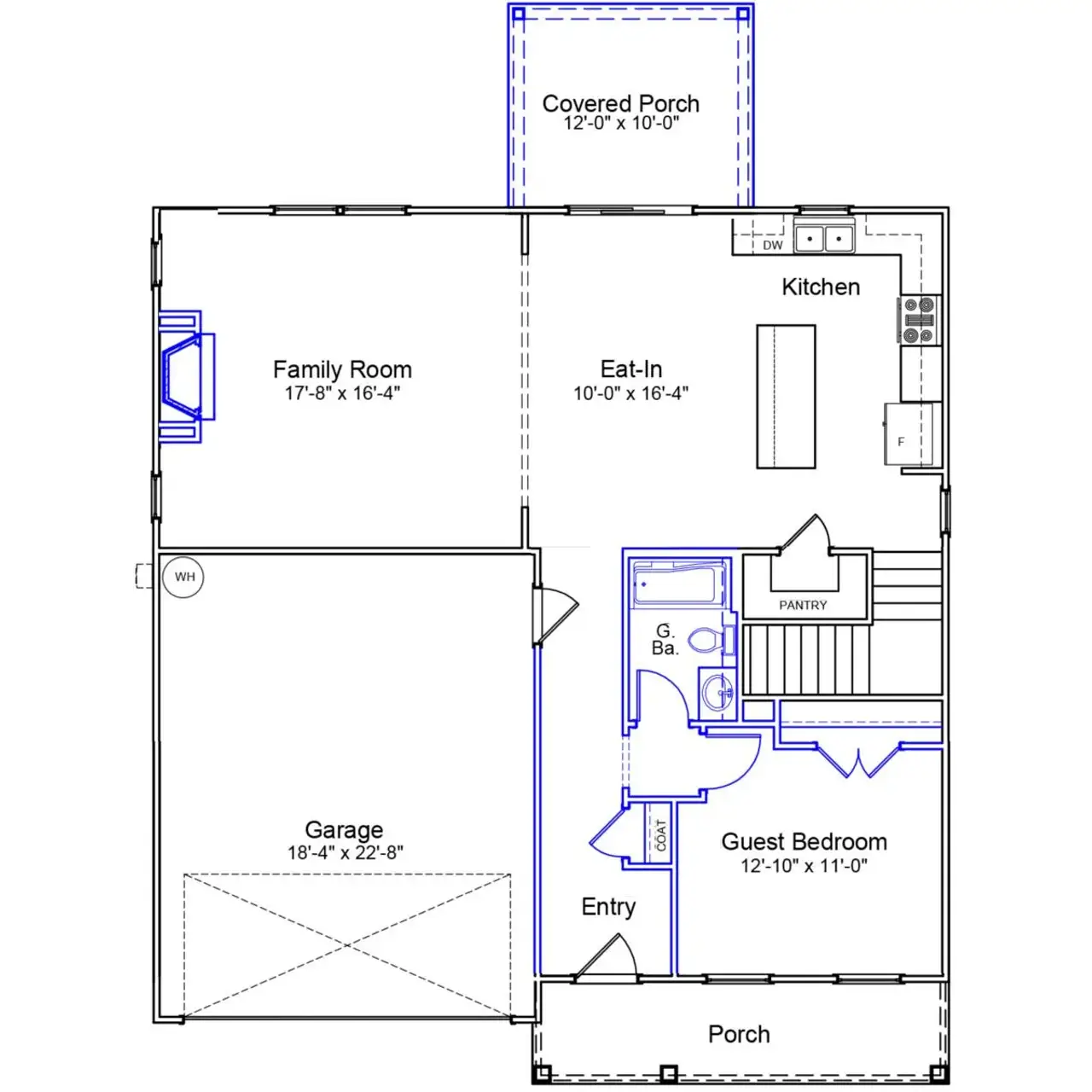 2D floor plan layout of this home in Meadows at Lilah Grove, Summerfield, NC (Image 2).