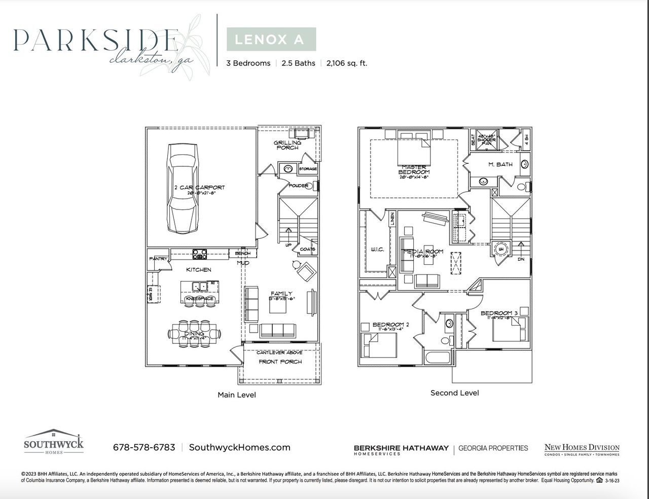 2D floor plan layout for the Lenox A by Southwyck Homes in Parkside, Clarkston, GA (Image 2).
