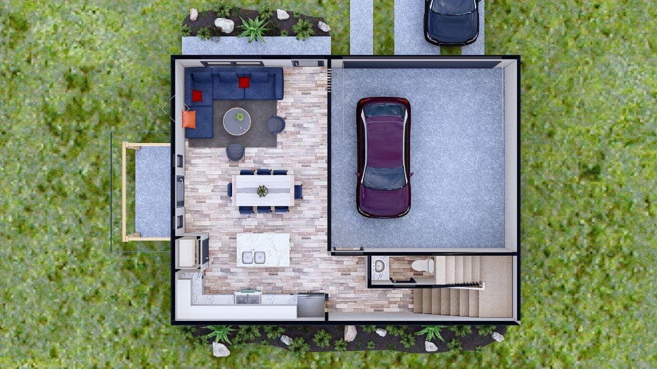 Open-concept first floor designed for seamless living and entertaining. Includes a spacious living area, modern kitchen, and two-car garage for convenience.