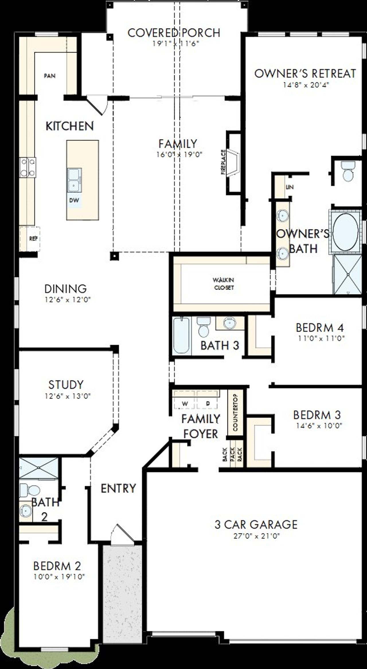 2D floor plan layout of this home in Brookewater - Ascent Collection, Rosenberg, TX (Image 2).