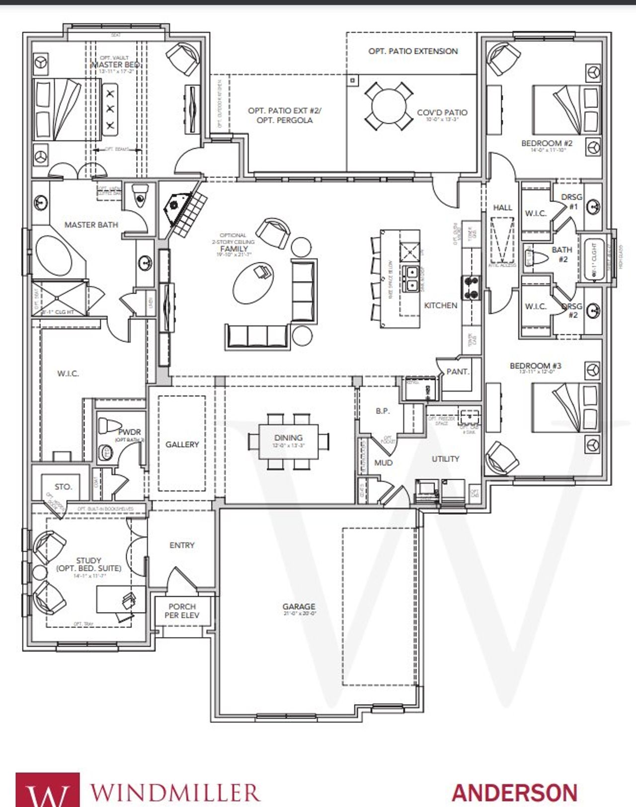 2D floor plan layout for the Anderson by Windmiller Custom Homes in Thomas Crossing, Burleson, TX (Image 2). 2D floor plan layout for the Anderson by Windmiller Custom Homes in Thomas Crossing, Burleson, TX (Image 2).